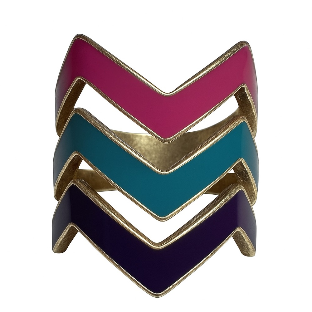 Vintage Rings Jewelry Enamel Chevron V Purple Blue Green‎ Southwestern Aztec 8